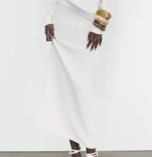 Zara NWT Cotton Knit Sparkle Skirt In White Size Large